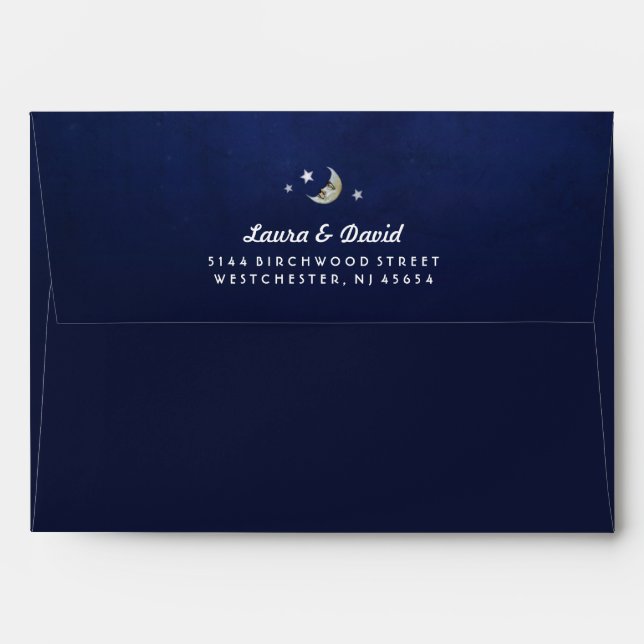 Navy Blue Fade MOON & STARS Matching Wedding Envelope (Back (Top Flap))