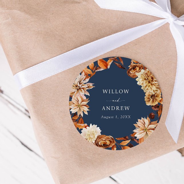 Navy Blue Fall Wedding Sticker (Navy Blue Fall Floral Wedding Sticker by Painted Paperie
)