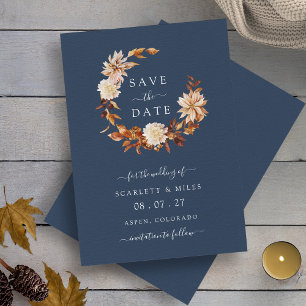 Navy Blue Fall Wreath Wedding Save The Date