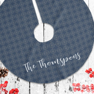 Navy Blue Family Name Custom Christmas Brushed Polyester Tree Skirt