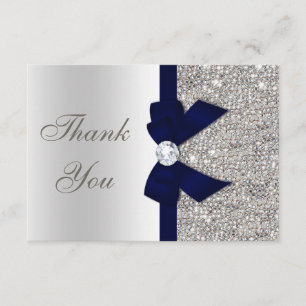 Navy Blue Faux Bow Silver Sequins Thank You