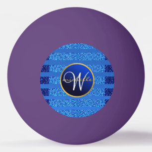 Navy Blue Faux Glitter Bokeh Sparkly Monogram Ping Pong Ball