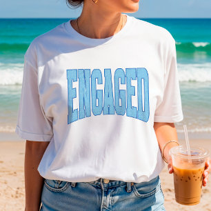 Navy + Blue Faux Glitter Varsity Engagement Bridal T-Shirt