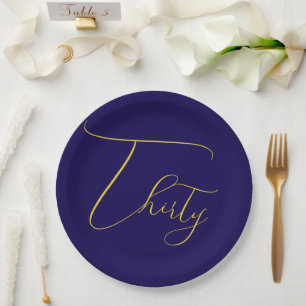 Navy Blue & Faux Gold Foil 30th Birthday Paper Plate