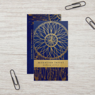 Navy Blue Faux Gold Foil Bohemian Dream Catcher Business Card