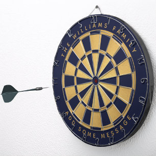Navy Blue Faux Gold Foil Custom Name Geometric Dartboard