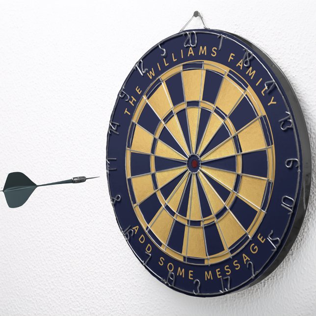 Navy Blue Faux Gold Foil Custom Name Geometric Dartboard (Creator Uploaded)
