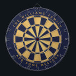 Navy Blue Faux Gold Foil Custom Name Geometric Dartboard<br><div class="desc">A classic dartboard design with alternating  navy blue and faux gold foil triangles. 

Above and below there are the name and a message as arched text,  in golden caps.</div>