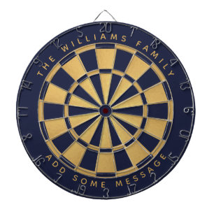 Navy Blue Faux Gold Foil Custom Name Geometric Dartboard