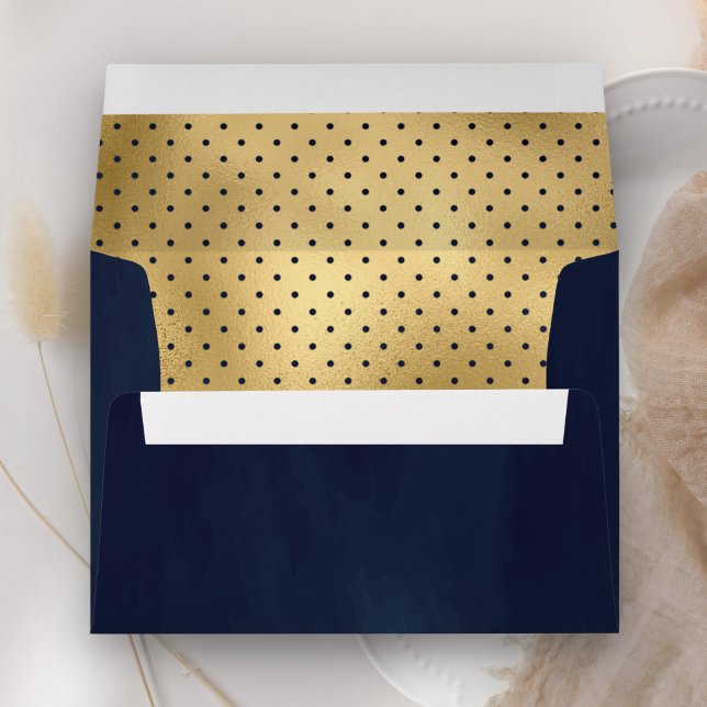 Navy Blue Faux Gold Foil Polka Dots Envelope (Creator Uploaded)