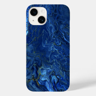 Navy Blue & Faux Gold Marble Acrylic Abstraction Case-Mate iPhone 14 Case