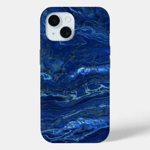 Navy Blue & Faux Gold Marble Acrylic Abstraction iPhone 15 Case