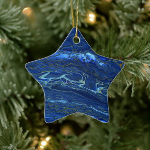Navy Blue & Faux Gold Marble Acrylic Abstraction  Ceramic Tree Decoration