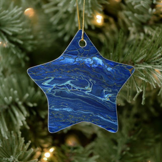 Navy Blue & Faux Gold Marble Acrylic Abstraction  Ceramic Tree Decoration (Tree)