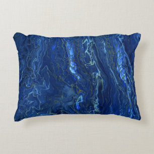 Navy Blue & Faux Gold Marble Acrylic Abstraction Decorative Cushion