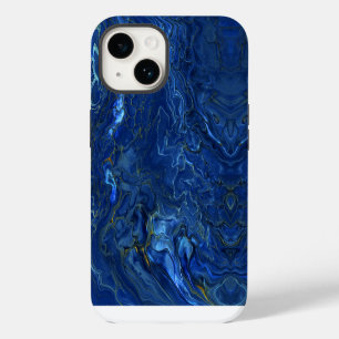 Navy Blue & Faux Gold Marble Acrylic Abstraction iPhone 14 Case