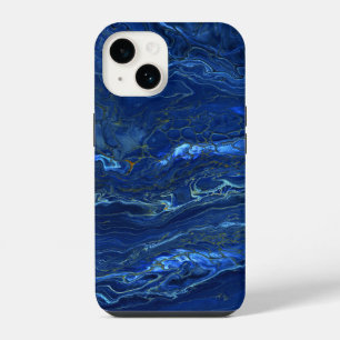 Navy Blue & Faux Gold Marble Acrylic Abstraction iPhone 14 Case