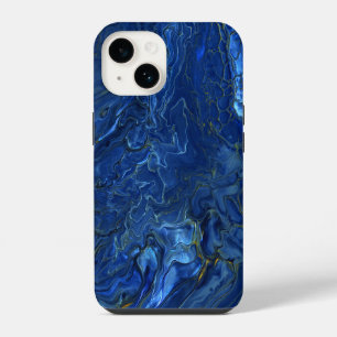 Navy Blue & Faux Gold Marble Acrylic Abstraction iPhone 14 Case