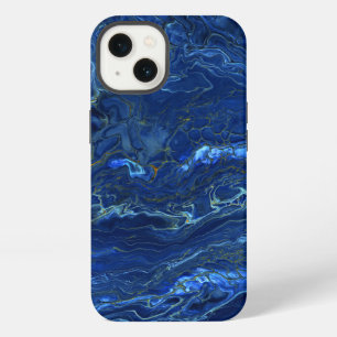 Navy Blue & Faux Gold Marble Acrylic Abstraction iPhone 13 Case