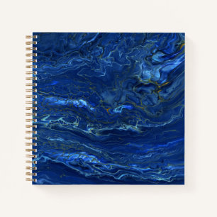 Navy Blue & Faux Gold Marble Acrylic Abstraction  Notebook