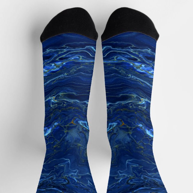 Navy Blue & Faux Gold Marble Acrylic Abstraction Socks (Top)