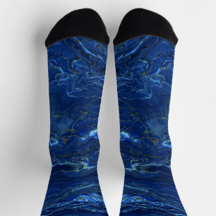 Navy Blue & Faux Gold Marble Acrylic Abstraction Socks