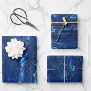 Navy Blue & Faux Gold Marble Acrylic Abstraction  Wrapping Paper Sheet