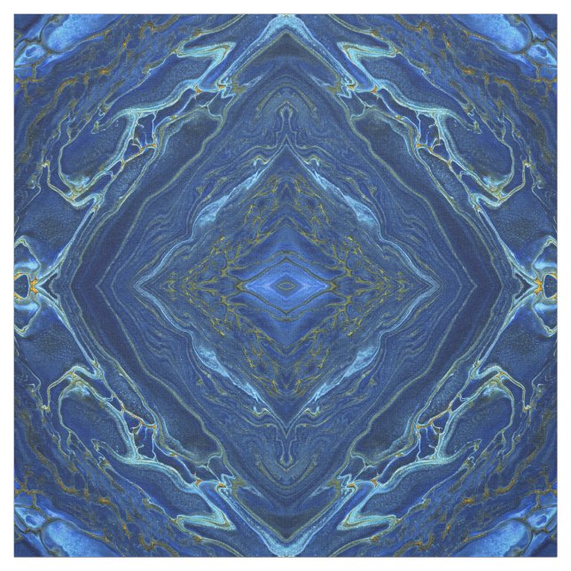 Navy Blue & Faux Gold Marble Diamonds Pattern Fabric (Swatch)