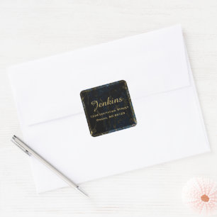 Navy Blue & (Faux) Gold Marble Return Address Square Sticker