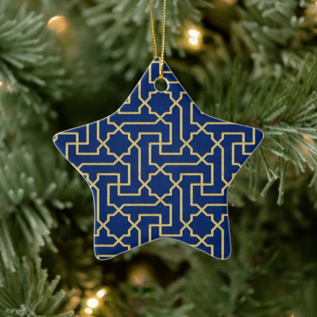 Navy Blue & Faux Gold Moroccan Mosaic Pattern  Ceramic Tree Decoration (Tree)