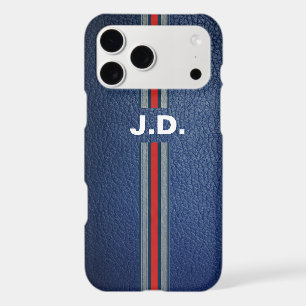 Navy Blue Faux Leather Texture Red Sport Stripe Mo