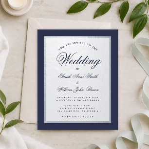 Navy Blue Faux Silver Budget Wedding Invitation