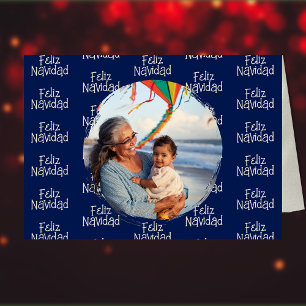 Navy Blue Feliz Navidad Spanish Photo  Holiday Card