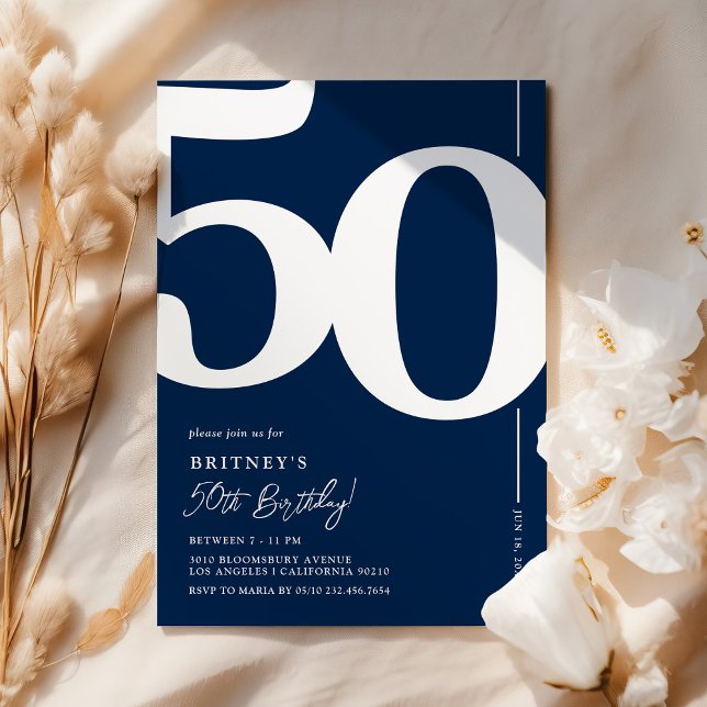 Navy Blue Fifty 50th Birthday Party Invitation (Creator Uploaded)