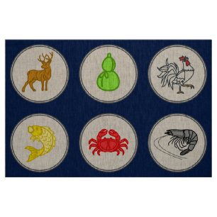 Navy Blue Fish Prawn Crab Linen Dice Game Mat Fabric