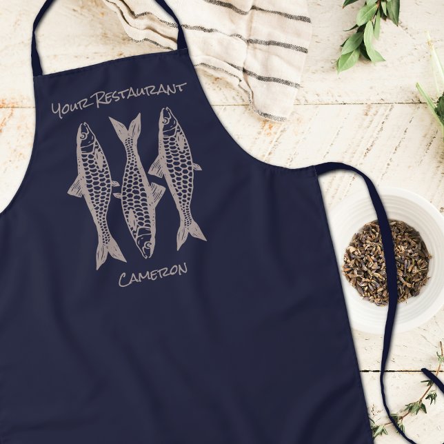 Navy Blue Fish Seafood Restaurant Apron (Creator Uploaded)
