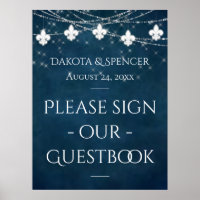 Navy Blue Fleur de Lis Fairy Light | Wedding Sign