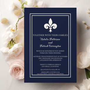 Navy Blue Fleur de Lis Wedding Invitation