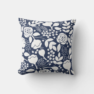 Navy blue floral 2 faces Throw Pillow