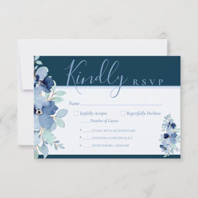 Navy Blue Floral 3.5" x 5" Response Card (Front)