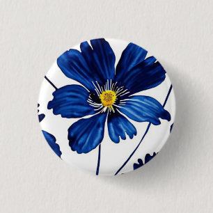 Navy blue floral 3 cm round badge
