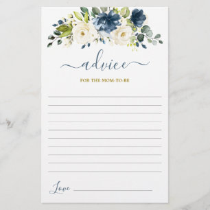 Navy Blue Floral Advice for the Mum To Be card