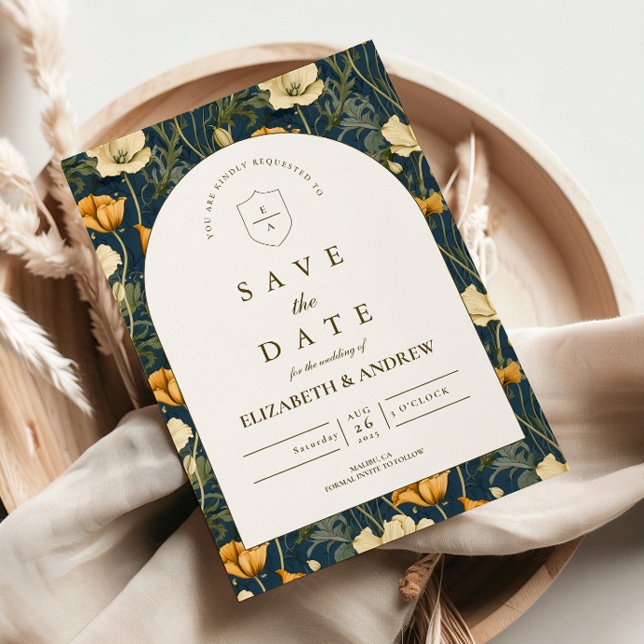 Navy Blue Floral Arch Elegant Wedding Save The Date (Creator Uploaded)