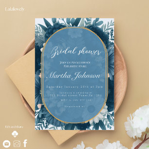 Navy Blue Floral Arrangement Bridal Shower  Invitation