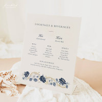 Navy Blue Floral Art Nouveau Bar Menu Sign