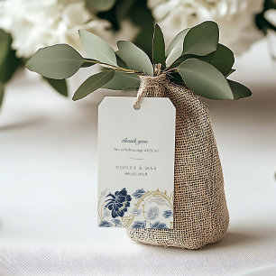 Navy Blue Floral Art Nouveau Gift Tag