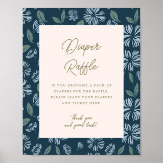 Navy Blue Floral Baby Shower 8x10 Diaper Raffle Poster