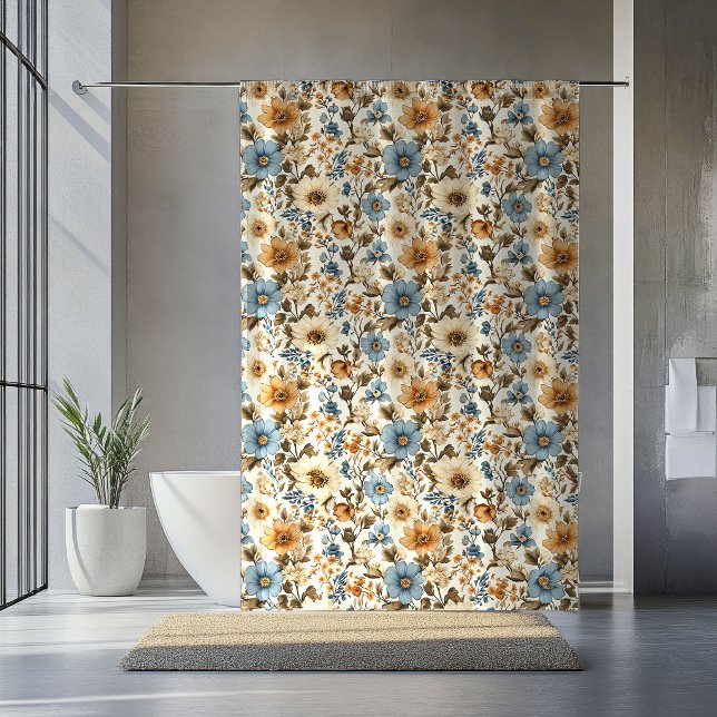 Navy Blue Floral Boho Terracotta Accent Curtain (Navy Blue Floral Boho Terracotta Accent Curtain

)