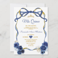 Navy Blue Floral Bow Frame Gold Crown Mis Quince