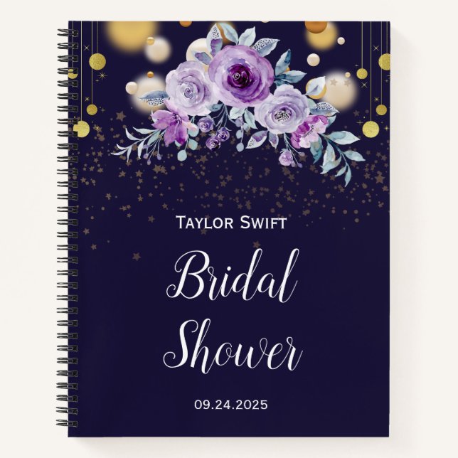 Navy Blue Floral Bridal Gift List Notebook (Front)